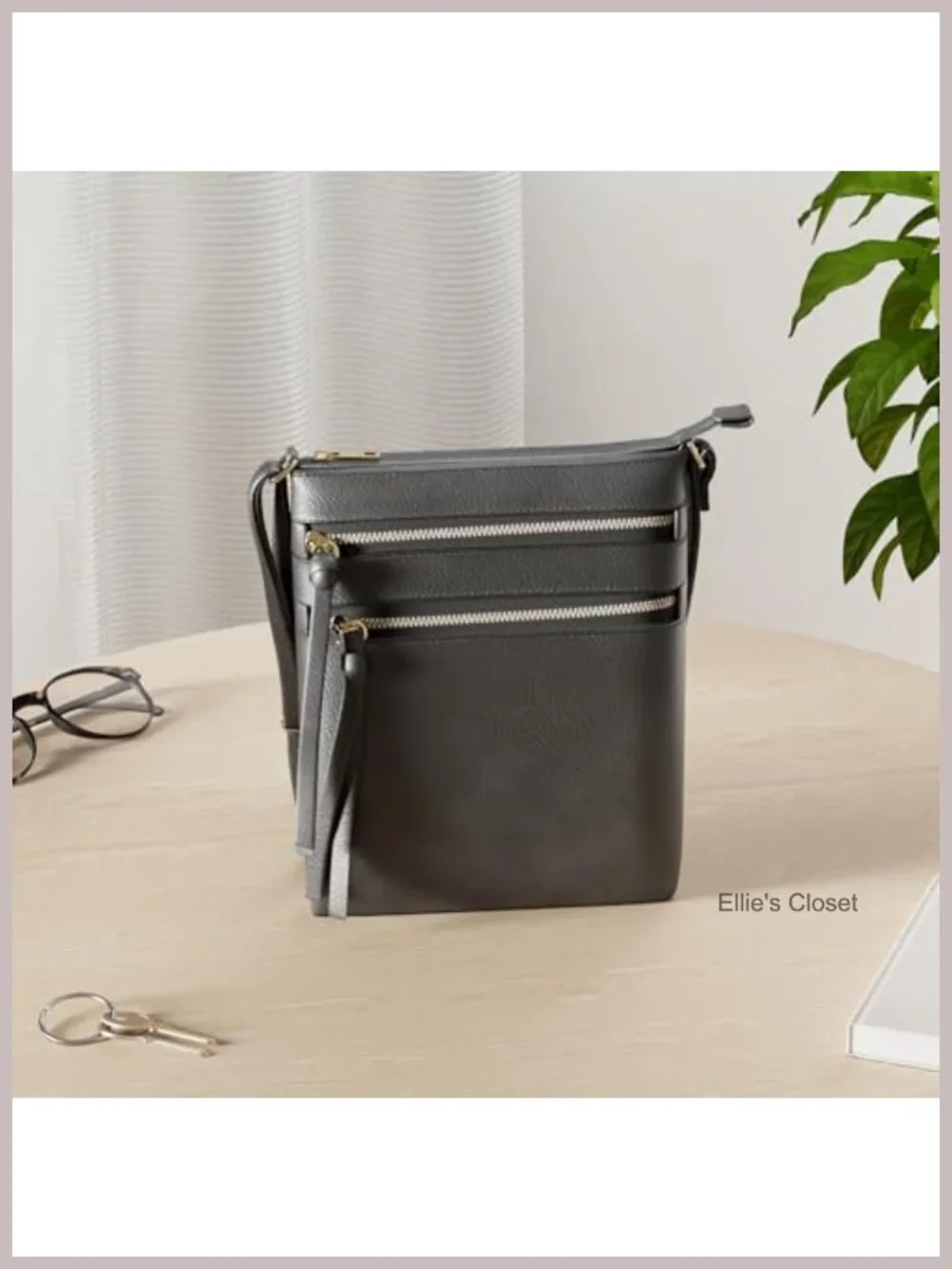 Crossbody Purse Bag Multi Pocket Zipper Faux Leather Shoulder Bag